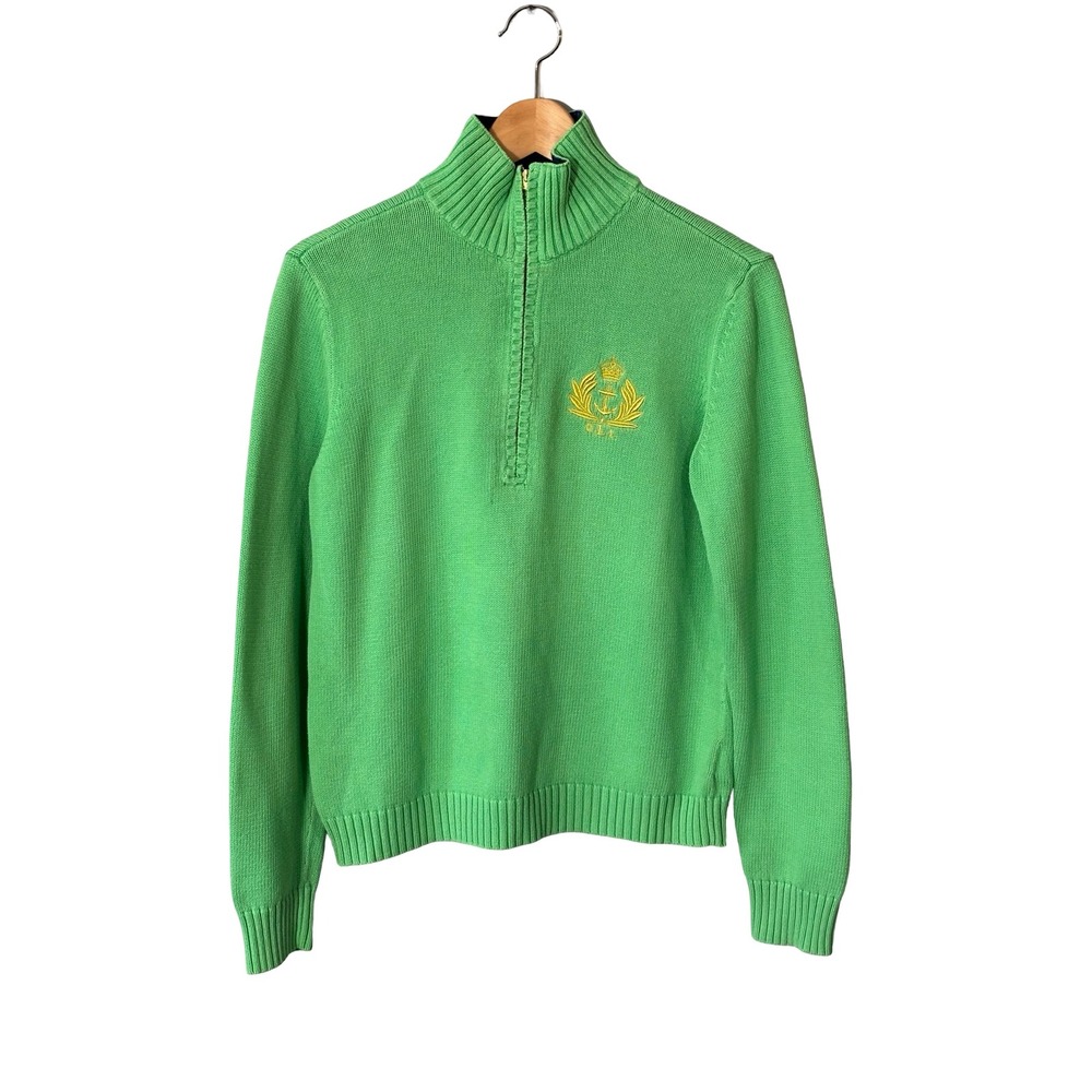 Lauren Ralph Lauren Green Cotton Quarter Zip Crest Sweater Size M